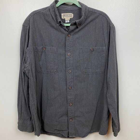 Duluth Trading Co Shirt Mens L Gray Long Sleeve Button Solid Flannel Relaxed - Picture 1 of 7